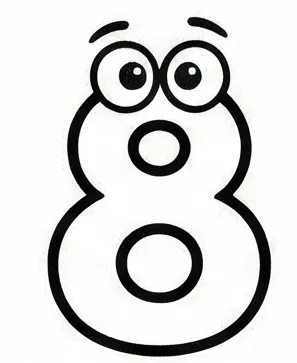 a number 8 with eyes and a nose.webp